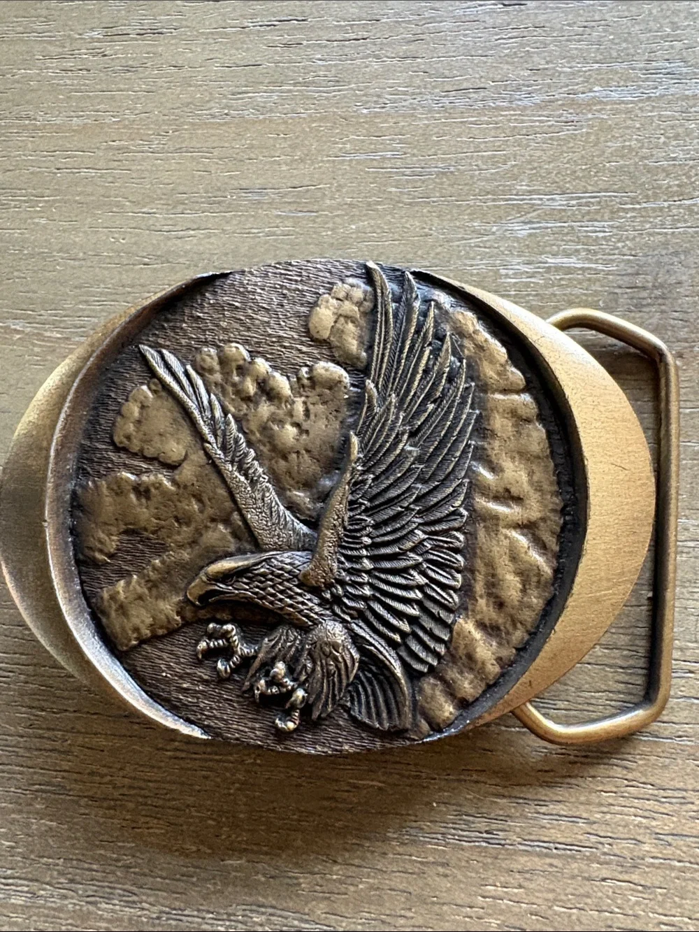 Vintage 1982 Indiana Metal Craft Brass Bald Eagle Belt Buckle USA made